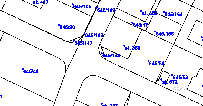 Parcela st. 645/144 v KÚ Krčín, Katastrální mapa