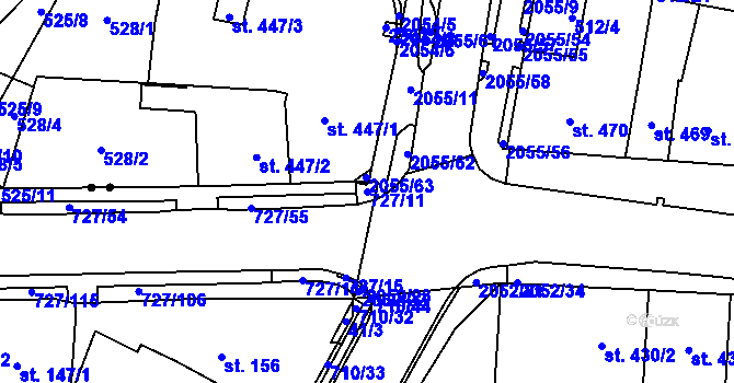 Parcela st. 727/11 v KÚ Krčín, Katastrální mapa