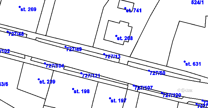 Parcela st. 727/13 v KÚ Krčín, Katastrální mapa