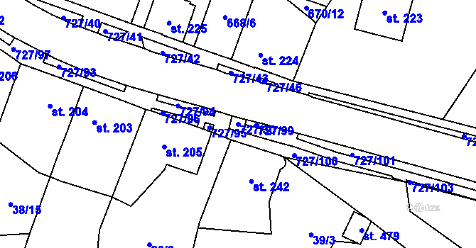 Parcela st. 727/30 v KÚ Krčín, Katastrální mapa