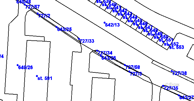 Parcela st. 727/34 v KÚ Krčín, Katastrální mapa