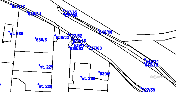 Parcela st. 727/63 v KÚ Krčín, Katastrální mapa