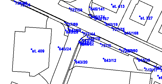 Parcela st. 643/32 v KÚ Krčín, Katastrální mapa