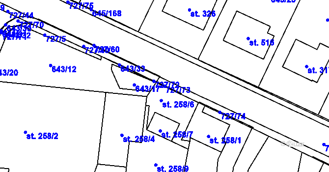 Parcela st. 727/73 v KÚ Krčín, Katastrální mapa