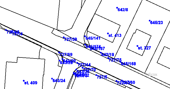 Parcela st. 645/174 v KÚ Krčín, Katastrální mapa