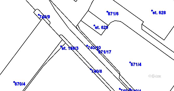 Parcela st. 740/10 v KÚ Krčín, Katastrální mapa