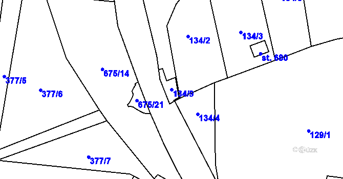 Parcela st. 134/9 v KÚ Krčín, Katastrální mapa
