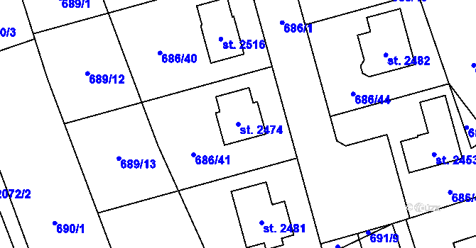 Parcela st. 2474 v KÚ Nové Město nad Metují, Katastrální mapa