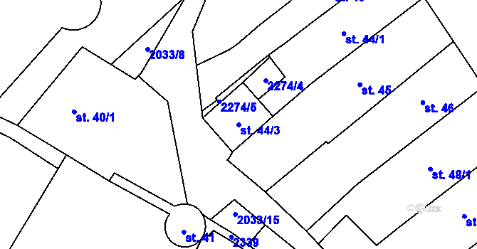 Parcela st. 44/3 v KÚ Nové Město nad Metují, Katastrální mapa