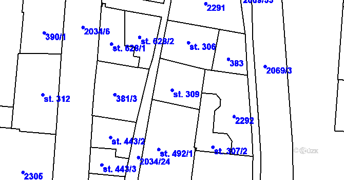 Parcela st. 309 v KÚ Nové Město nad Metují, Katastrální mapa