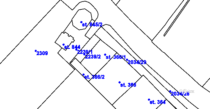 Parcela st. 366/1 v KÚ Nové Město nad Metují, Katastrální mapa