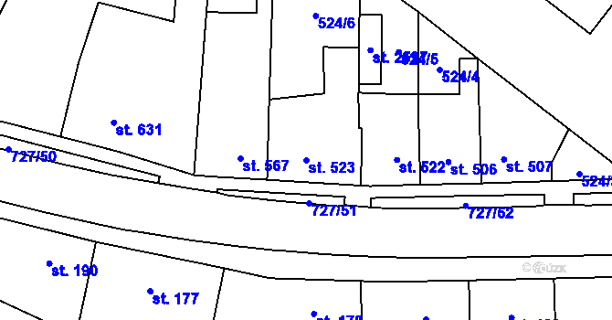 Parcela st. 523 v KÚ Nové Město nad Metují, Katastrální mapa