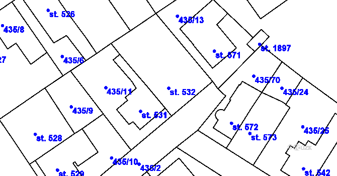 Parcela st. 532 v KÚ Nové Město nad Metují, Katastrální mapa