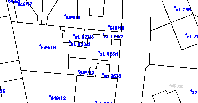 Parcela st. 623/1 v KÚ Nové Město nad Metují, Katastrální mapa