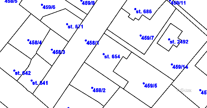 Parcela st. 654 v KÚ Nové Město nad Metují, Katastrální mapa