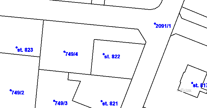 Parcela st. 822 v KÚ Nové Město nad Metují, Katastrální mapa