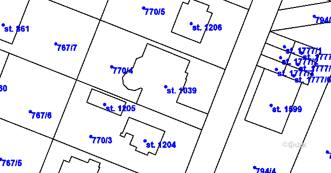 Parcela st. 1039 v KÚ Nové Město nad Metují, Katastrální mapa