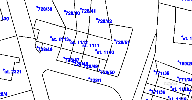 Parcela st. 1110 v KÚ Nové Město nad Metují, Katastrální mapa