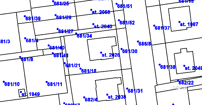 Parcela st. 2026 v KÚ Nové Město nad Metují, Katastrální mapa