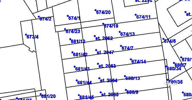 Parcela st. 2047 v KÚ Nové Město nad Metují, Katastrální mapa