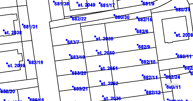 Parcela st. 2050 v KÚ Nové Město nad Metují, Katastrální mapa