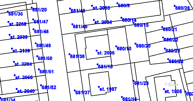 Parcela st. 2096 v KÚ Nové Město nad Metují, Katastrální mapa
