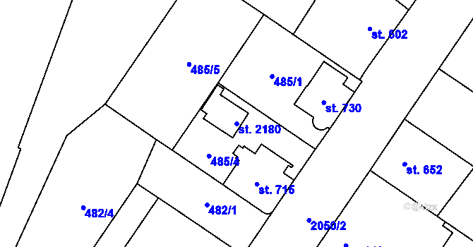 Parcela st. 2180 v KÚ Nové Město nad Metují, Katastrální mapa