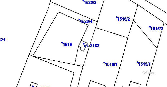 Parcela st. 2182 v KÚ Nové Město nad Metují, Katastrální mapa