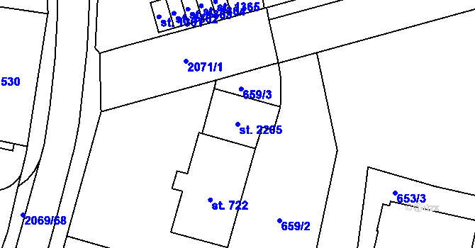 Parcela st. 2205 v KÚ Nové Město nad Metují, Katastrální mapa