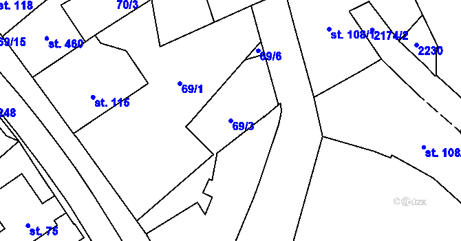 Parcela st. 69/3 v KÚ Nové Město nad Metují, Katastrální mapa