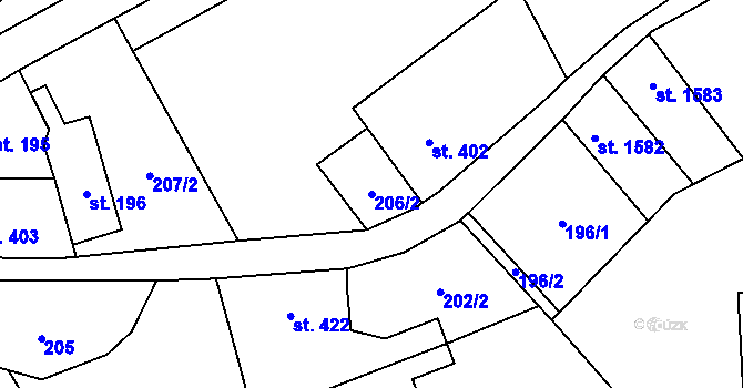 Parcela st. 206/2 v KÚ Nové Město nad Metují, Katastrální mapa