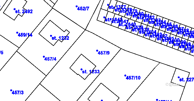 Parcela st. 457/9 v KÚ Nové Město nad Metují, Katastrální mapa