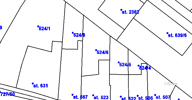 Parcela st. 524/6 v KÚ Nové Město nad Metují, Katastrální mapa