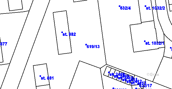 Parcela st. 619/13 v KÚ Nové Město nad Metují, Katastrální mapa