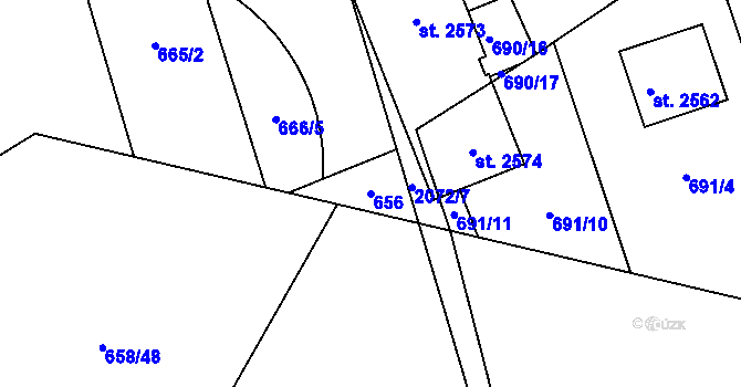 Parcela st. 656 v KÚ Nové Město nad Metují, Katastrální mapa