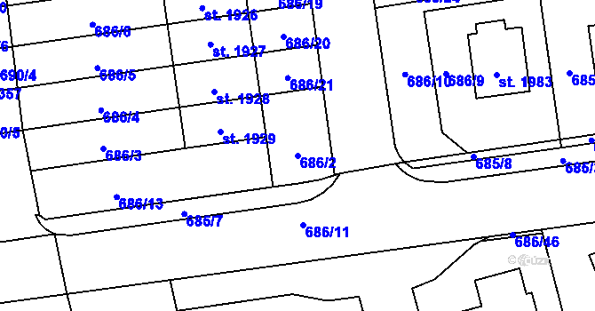 Parcela st. 686/2 v KÚ Nové Město nad Metují, Katastrální mapa