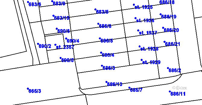Parcela st. 686/4 v KÚ Nové Město nad Metují, Katastrální mapa