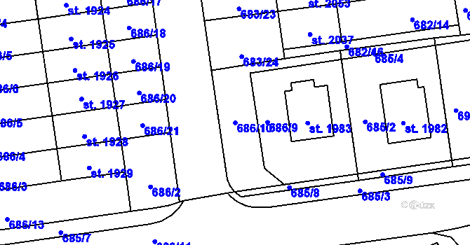 Parcela st. 686/10 v KÚ Nové Město nad Metují, Katastrální mapa