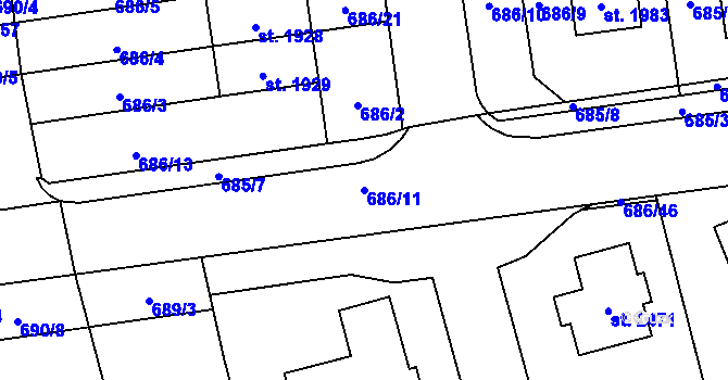 Parcela st. 686/11 v KÚ Nové Město nad Metují, Katastrální mapa