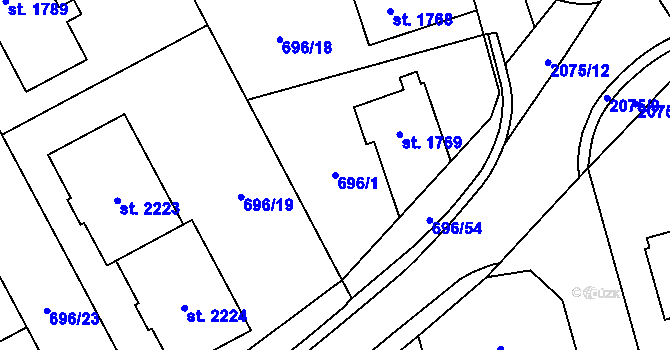 Parcela st. 696/1 v KÚ Nové Město nad Metují, Katastrální mapa