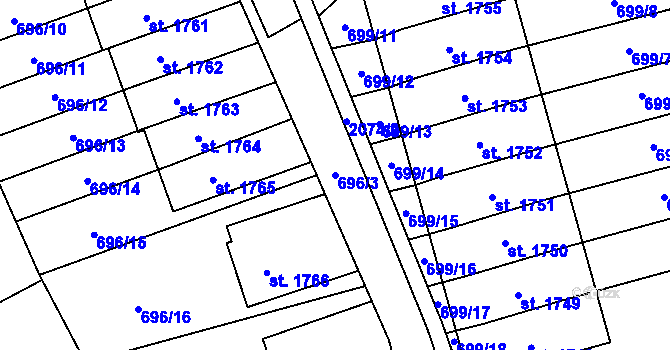Parcela st. 696/3 v KÚ Nové Město nad Metují, Katastrální mapa