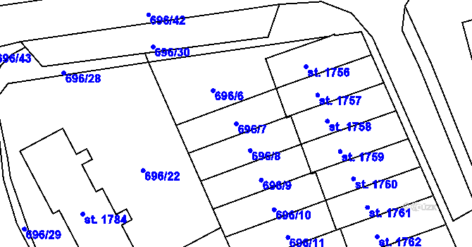 Parcela st. 696/7 v KÚ Nové Město nad Metují, Katastrální mapa