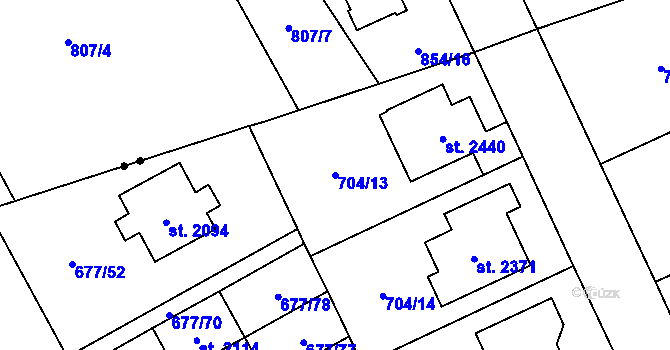 Parcela st. 704/13 v KÚ Nové Město nad Metují, Katastrální mapa