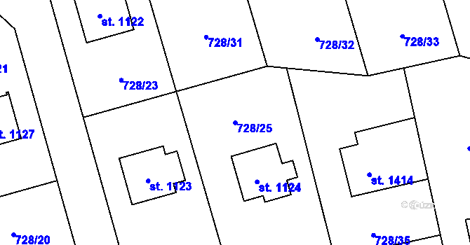 Parcela st. 728/25 v KÚ Nové Město nad Metují, Katastrální mapa