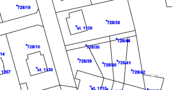 Parcela st. 728/36 v KÚ Nové Město nad Metují, Katastrální mapa
