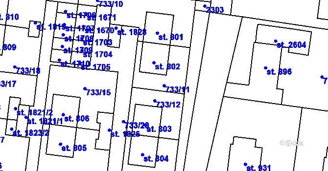 Parcela st. 733/11 v KÚ Nové Město nad Metují, Katastrální mapa