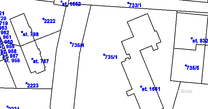 Parcela st. 735/1 v KÚ Nové Město nad Metují, Katastrální mapa
