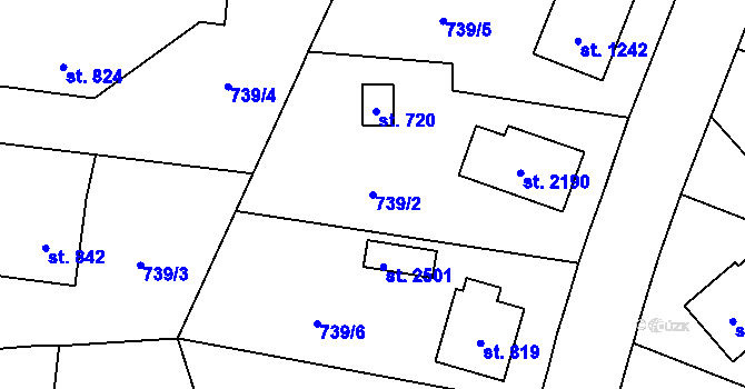 Parcela st. 739/2 v KÚ Nové Město nad Metují, Katastrální mapa