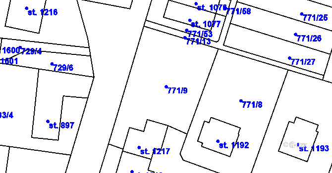 Parcela st. 771/9 v KÚ Nové Město nad Metují, Katastrální mapa