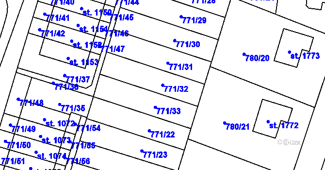 Parcela st. 771/32 v KÚ Nové Město nad Metují, Katastrální mapa